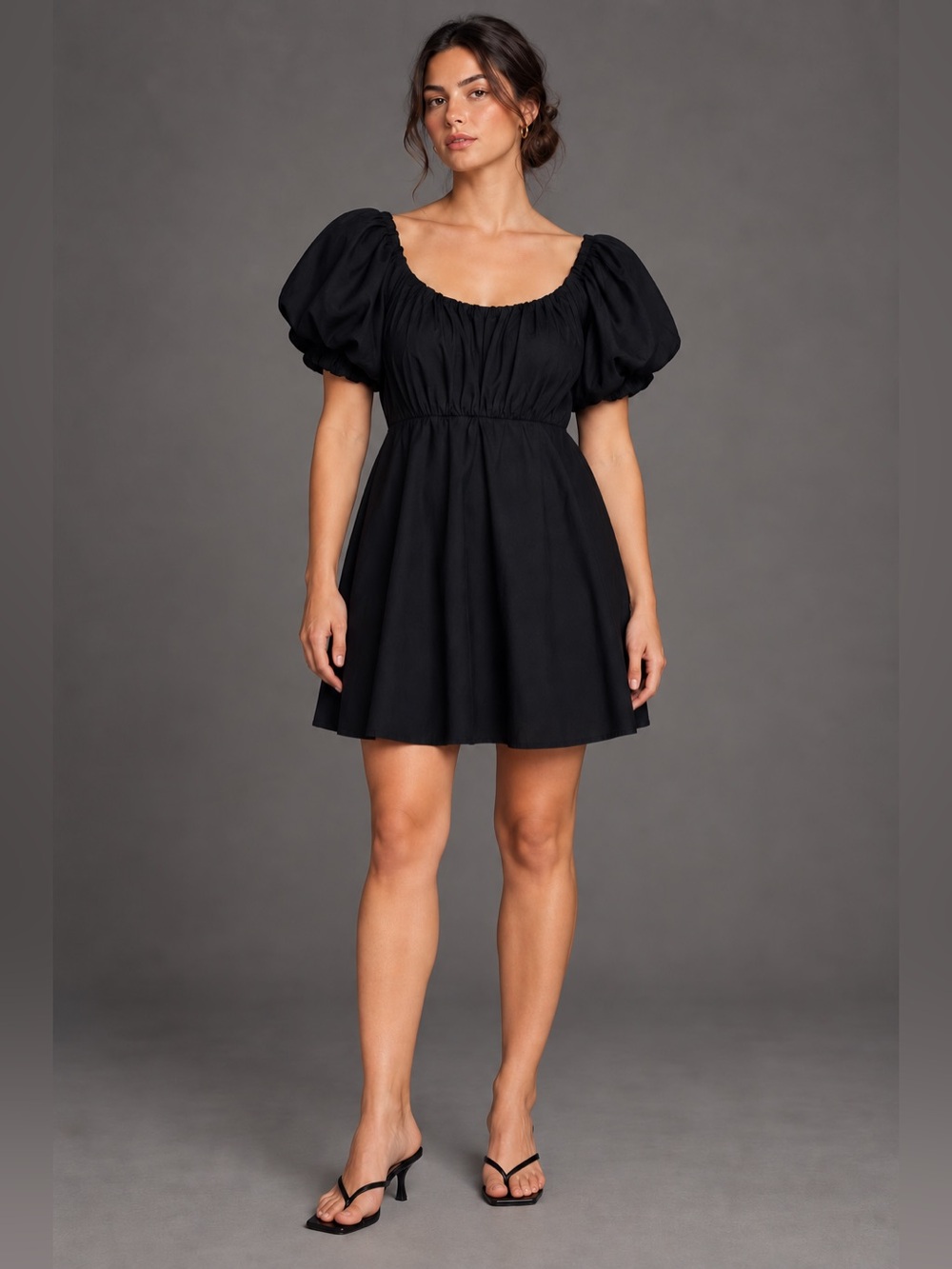 Abercrombie & Fitch Black Ruched Puff Sleeve Mini Dress XL Tall